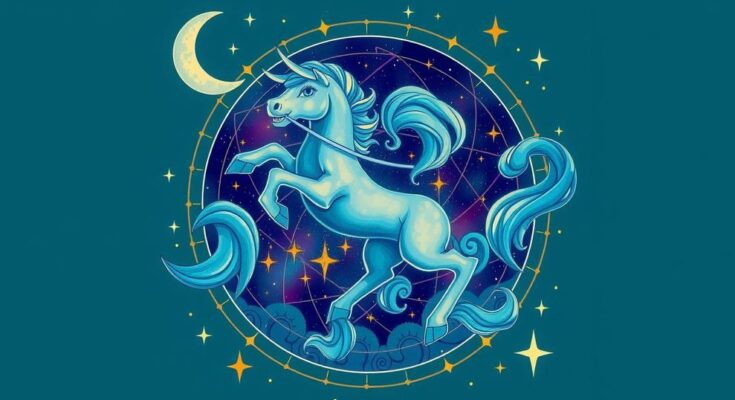 Celestial-themed Aquarius symbol with a nourishing color scheme featuring blues and greens.
