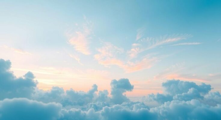 A serene sky at dawn with soft blue hues, symbolizing optimism and positivity without human elements.