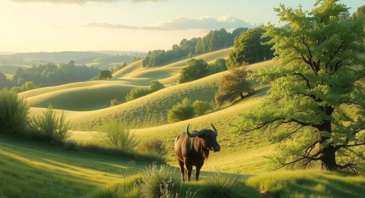 A tranquil nature scene showcasing calm earth tones, embodying a relaxed week in Taurus season.