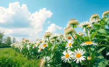 A serene landscape with flourishing greenery under a bright sky, symbolizing growth and positive energy.