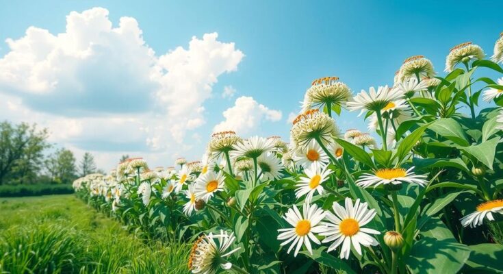 A serene landscape with flourishing greenery under a bright sky, symbolizing growth and positive energy.