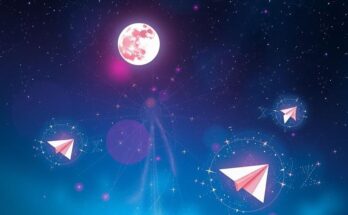 A cosmic scene depicting stars, the moon, and abstract travel elements symbolizing exploration and new opportunities.