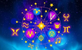 A celestial design illustrating zodiac symbols in vibrant colors, showcasing the astrology theme.