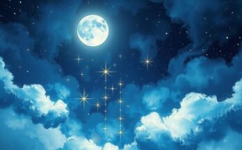 A serene cosmic scene featuring twinkling stars and a shining moon symbolizing transformation and new beginnings.