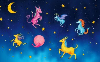 A cosmic representation of astrology and zodiac signs, with a celestial background featuring stars and planets.