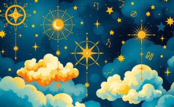 Astrological themes of empowerment and self-discovery illustrated with celestial symbols and vibrant colors.