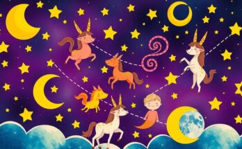 Whimsical zodiac symbols with warm tones, depicting celestial elements and the astrological theme of May 5.