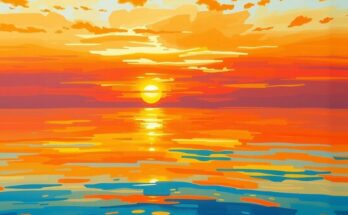A vibrant orange sunset over a tranquil sea, symbolizing commitment and harmony in daily life.