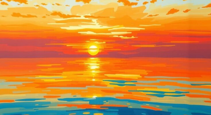 A vibrant orange sunset over a tranquil sea, symbolizing commitment and harmony in daily life.
