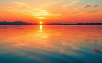 A serene landscape of a radiant sunset over a tranquil lake, symbolizing growth and self-empowerment.