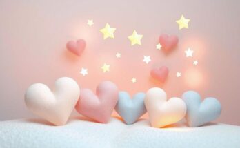A serene scene with hearts and stars representing love and friendship in soft pastel colors.