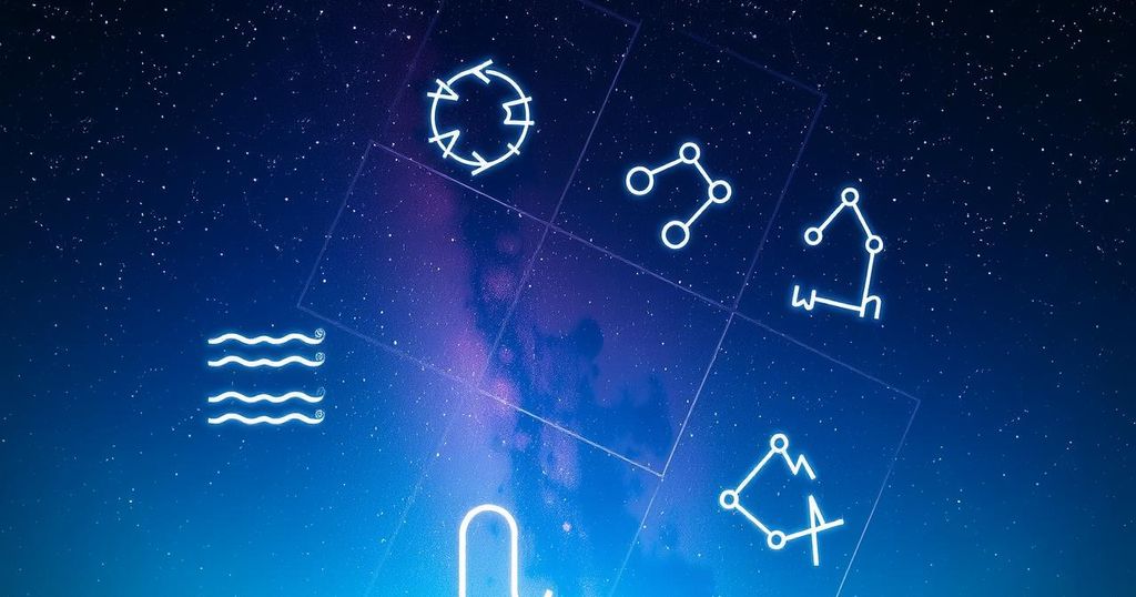 A dreamy night sky filled with shimmering stars and a colorful gradient representing zodiac signs.