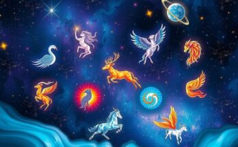 Astrology symbols with zodiac signs emanating powerful energy, set against a mystical night sky