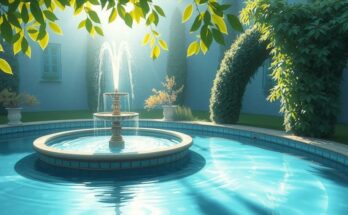 Lunar symbolism with a fountain representing emotional clarity in touch with nature's serenity.