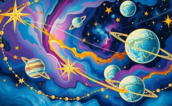 A cosmic scene featuring shining stars and planets reflecting aspirations and personal growth.