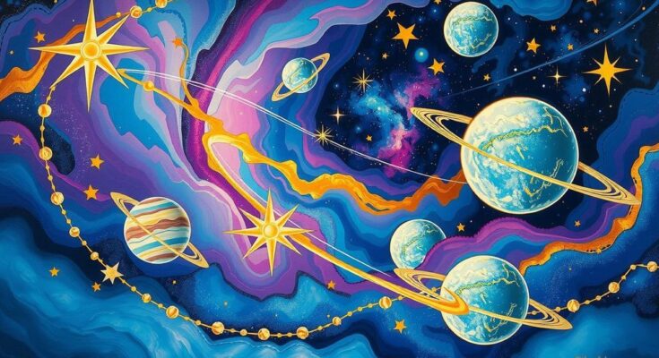 A cosmic scene featuring shining stars and planets reflecting aspirations and personal growth.