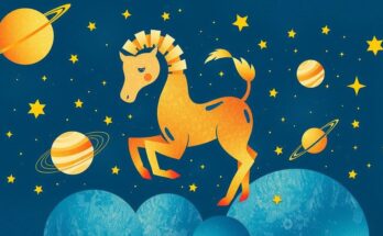 A colorful astrological symbol representing Aries with vibrant celestial motifs.