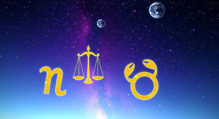 Astrological symbols with a celestial background, vibrant colors reflecting positivity and success for zodiac signs.