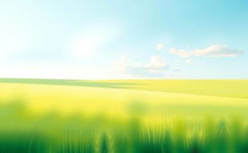 A serene landscape featuring pistachio green fields under a soft, blue sky, evoking harmony and tranquility.