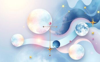 Astrological symbols and celestial objects in calming pastel colors, representing tranquility and introspection.