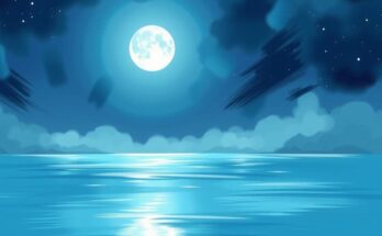 A serene night sky filled with twinkling stars and a bright full moon reflecting on calm waters, symbolizing astrology.