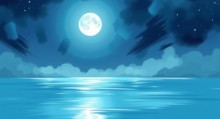 A serene night sky filled with twinkling stars and a bright full moon reflecting on calm waters, symbolizing astrology.
