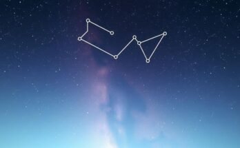 Capricorn horoscope theme depicting a starry night sky, with a symbol of Capricorn and dreamy colors.