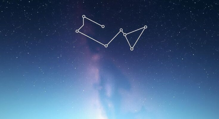 Capricorn horoscope theme depicting a starry night sky, with a symbol of Capricorn and dreamy colors.
