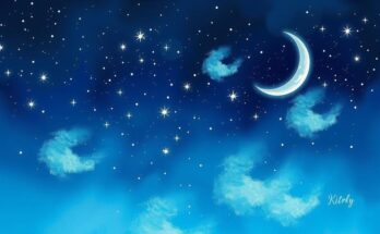 A serene night sky with sparkling stars and a crescent moon, embodying the adventurous spirit of Virgo.