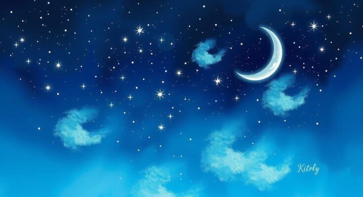 A serene night sky with sparkling stars and a crescent moon, embodying the adventurous spirit of Virgo.