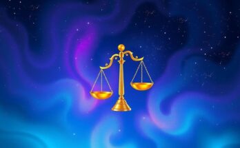 Colorful zodiac constellation with Libra symbol, representing astrology and horoscopes.