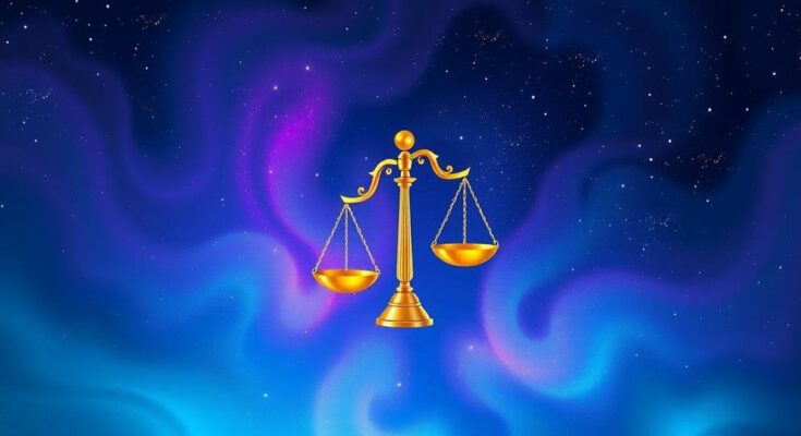 Colorful zodiac constellation with Libra symbol, representing astrology and horoscopes.