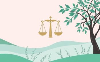 A serene Libra symbol surrounded by nature, featuring flowing lines and soft pastel colors for a calming effect.
