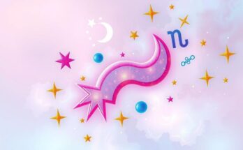 Astrological symbols and vibrant stars representing daily horoscopes in a whimsical cosmic pastel style.