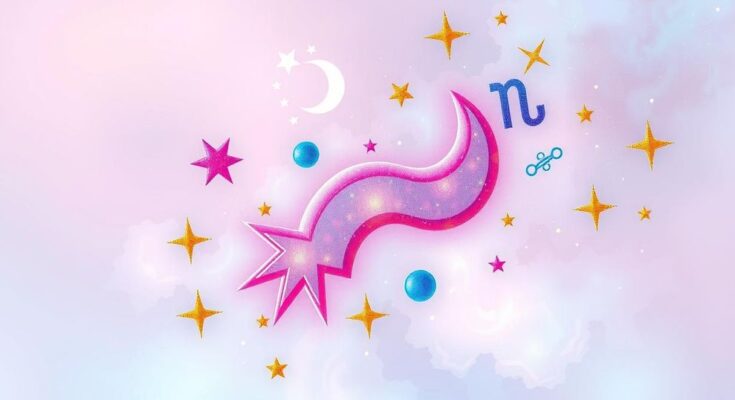 Astrological symbols and vibrant stars representing daily horoscopes in a whimsical cosmic pastel style.