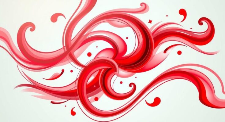 A vibrant red abstract art piece symbolizing strong connections and positive energy, reflecting unity and communication.