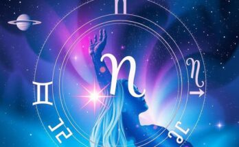 A vibrant celestial scene illustrating Mercury in Gemini with astrological symbols and starry background.