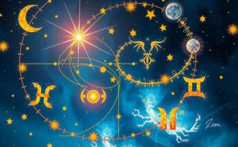 Astrological representation of zodiac signs with positive cosmic energy and transformations, highlighting personal growth.