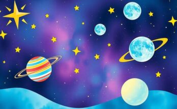 Astrological symbols representing planetary shifts with vibrant colors and a celestial background during Gemini season.