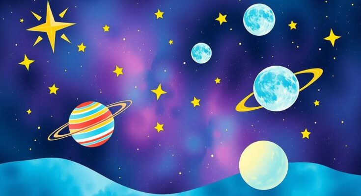 Astrological symbols representing planetary shifts with vibrant colors and a celestial background during Gemini season.