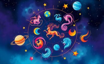 Colorful zodiac signs with celestial elements symbolizing power, respect, and self-awareness