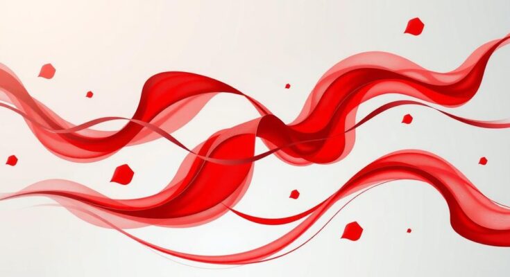 A harmonious scene featuring vibrant red hues symbolizing Scorpio, with abstract shapes representing bonding and improvement.