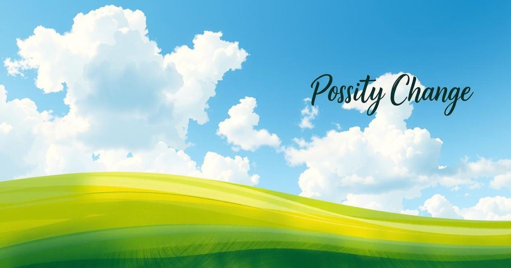 A serene landscape of a lush green hill with clouds above, symbolizing hope and new beginnings.