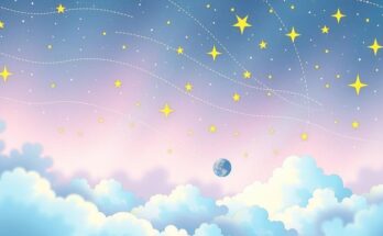 Celestial scene representing daily career horoscopes for zodiac signs with cosmic themes and pastel colors.