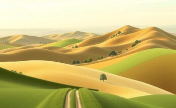 A serene landscape with muted earthy tones, depicting open horizons and gentle rolling hills for reflection.