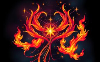Astrological symbols with fiery colors representing love horoscopes and cosmic energies in romance.