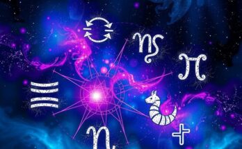 Zodiac symbols with cosmic elements, stars, and vibrant colors representing astrological insights for daily horoscopes.