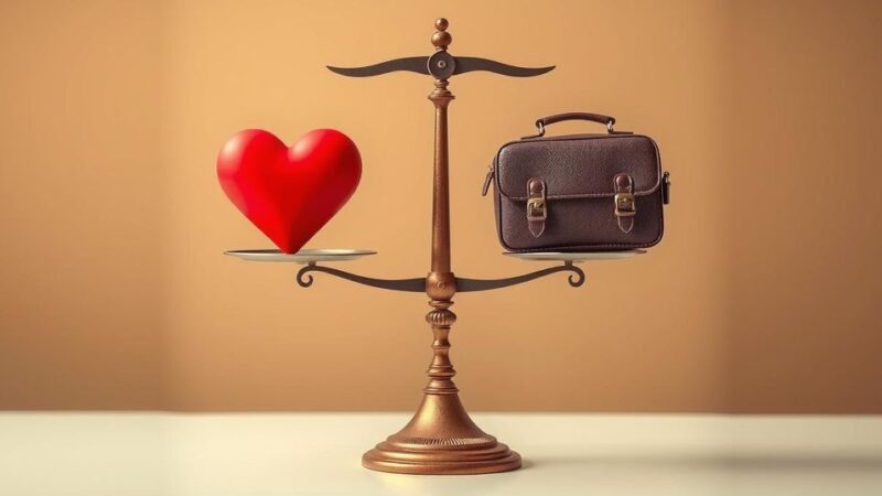 A serene scale balancing symbols of love and career, in soothing brown tones, representing balance in a Libra's life.