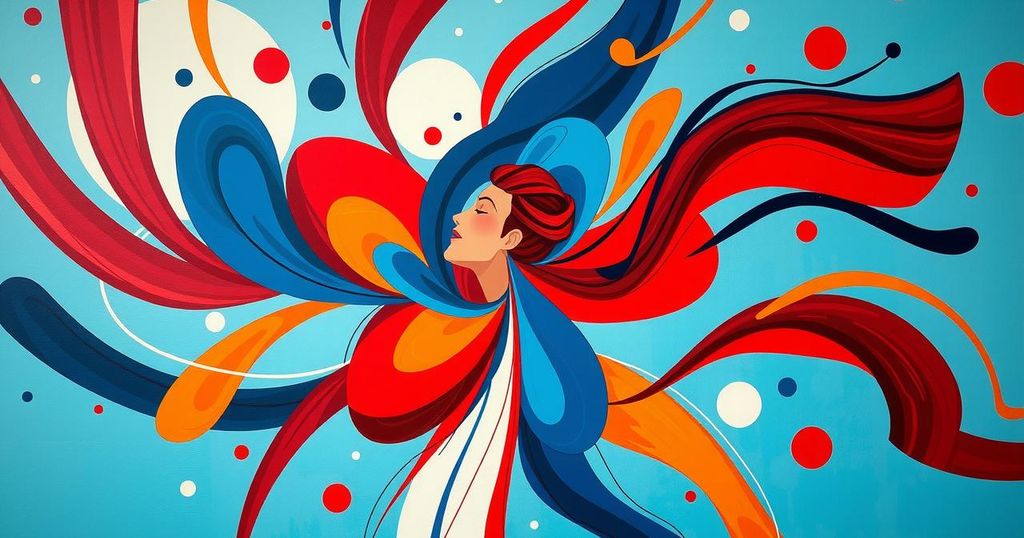 A colorful abstract representation of political optimism with bold, animated shapes symbolizing Democratic gains in elections.