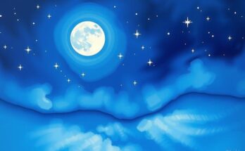 A serene night sky with a glowing moon, stars twinkling, and a silhouette of a calm landscape for Sagittarius horoscope.